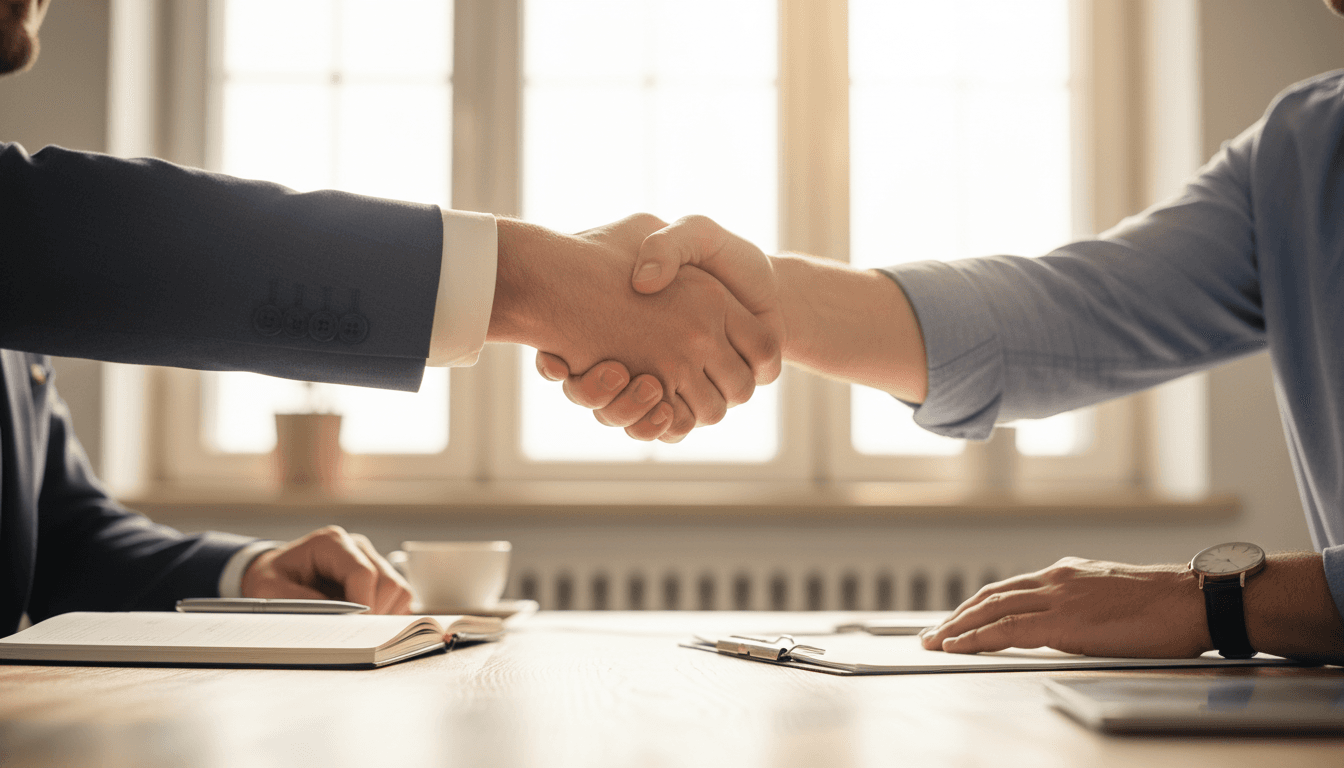Business handshake sealing a consulting agreement
