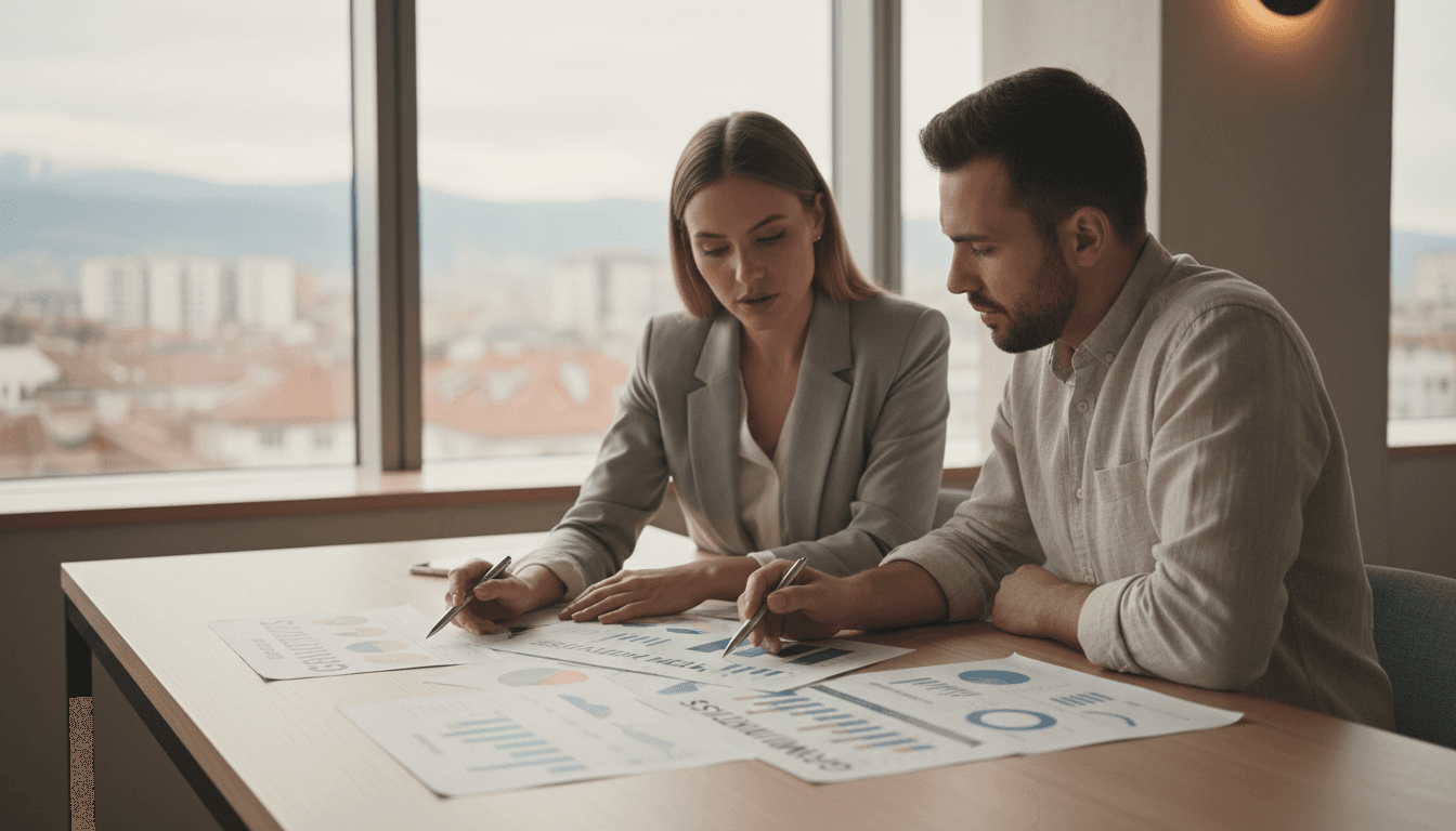 Business consultants reviewing strategy documents