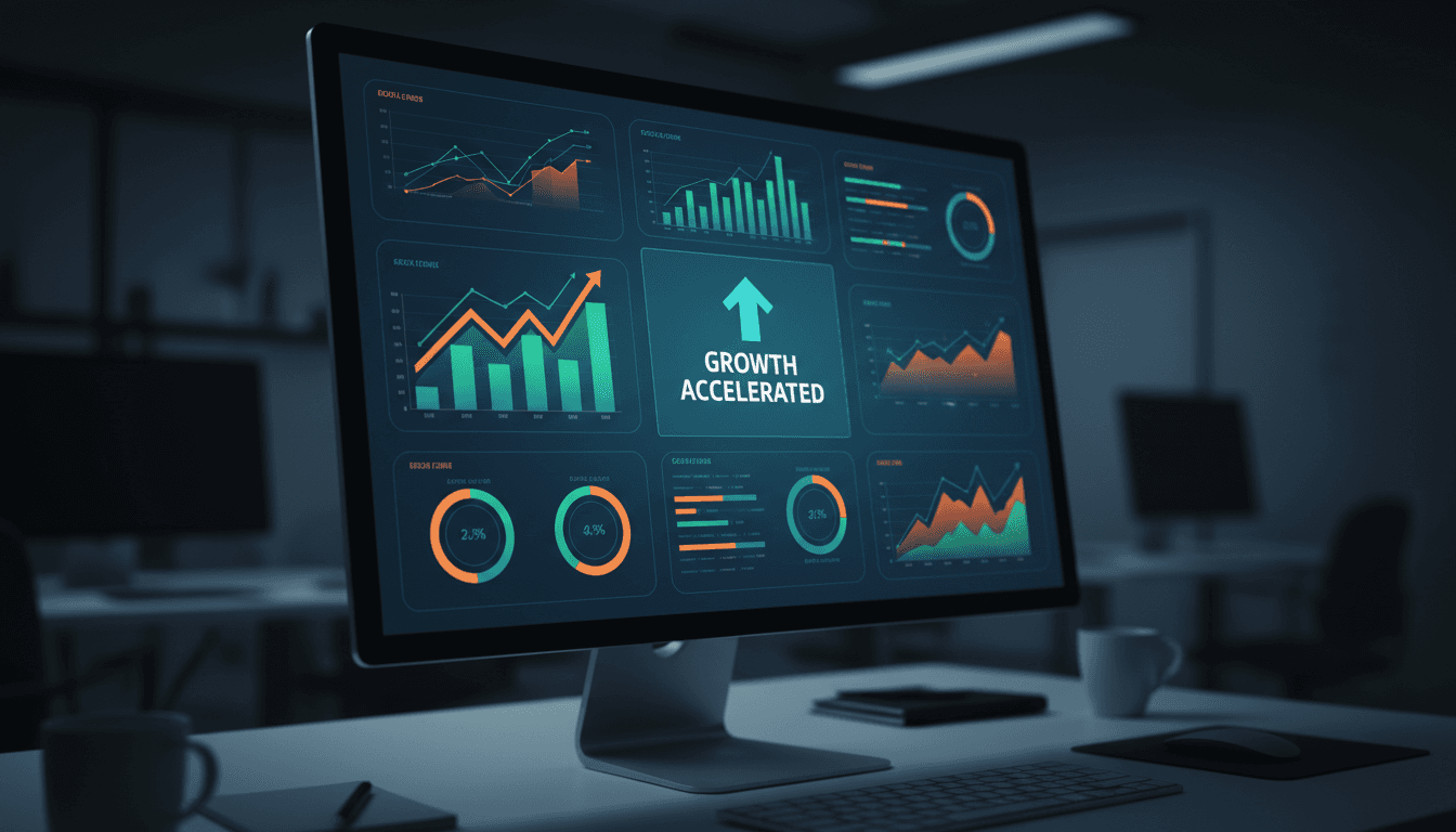 Business performance dashboard showing growth metrics
